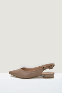 Mixed Fabric Pointed Ballet Pump - Taupe