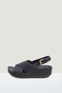 Criss Cross Flatform Sandals - Black