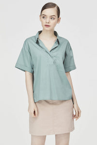 Open Collar Cotton Blouse