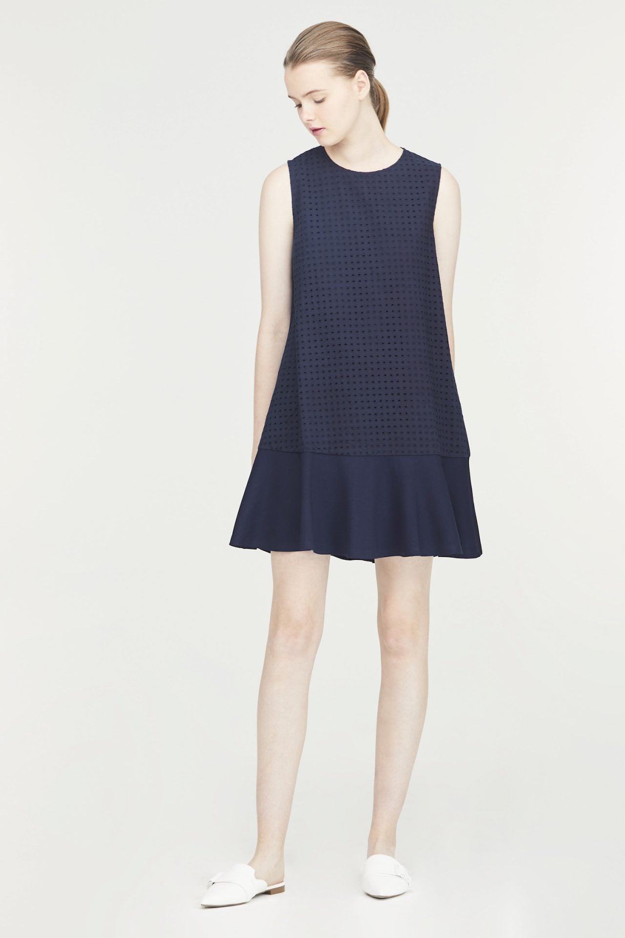 Mixed Fabric Broderie Dress