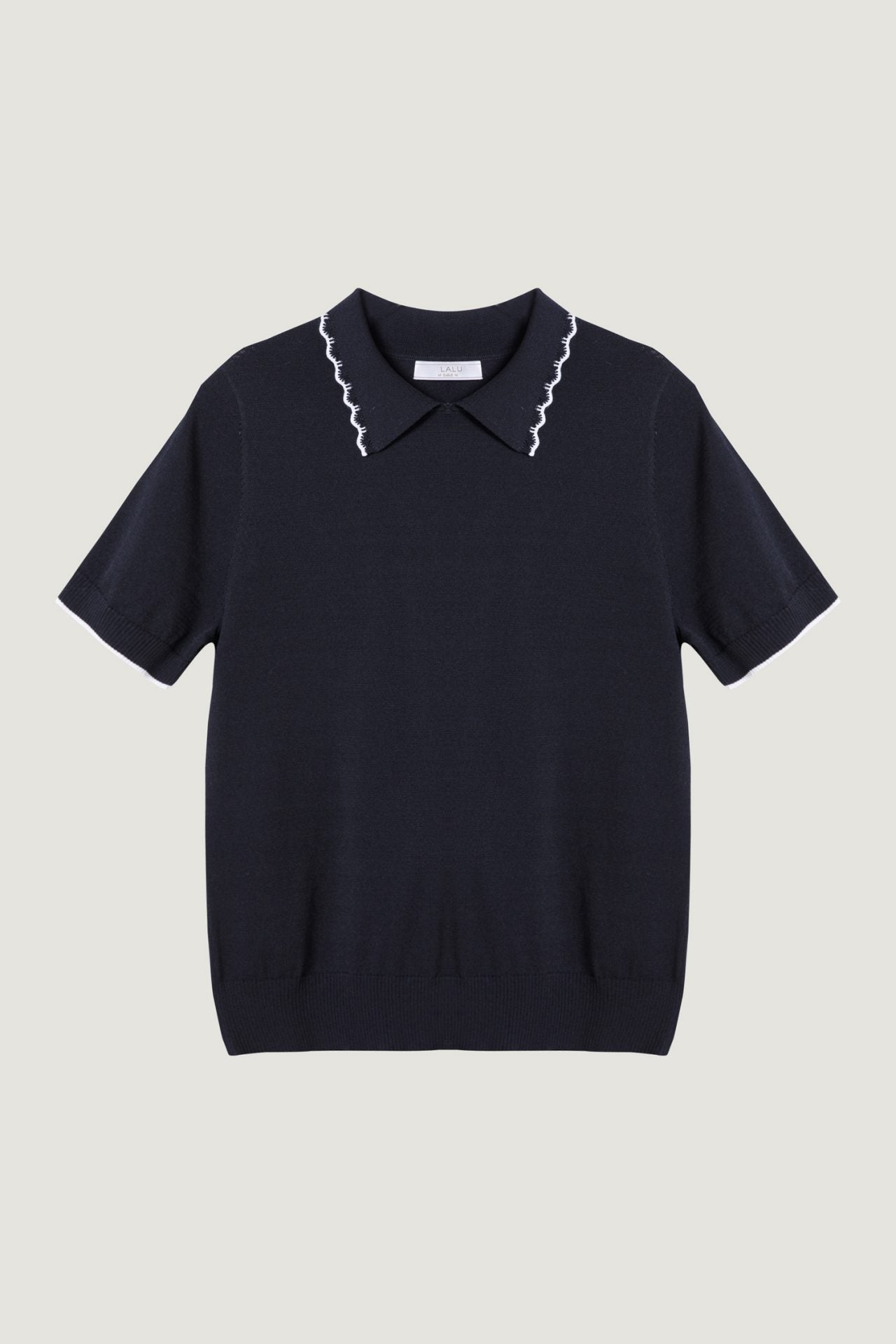 Scallop Collar Polo Knit Top