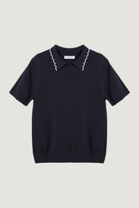 Scallop Collar Polo Knit Top