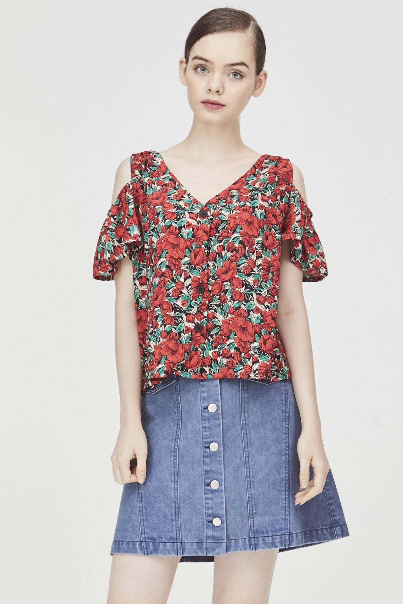 Floral Cold-Shoulder Blouse