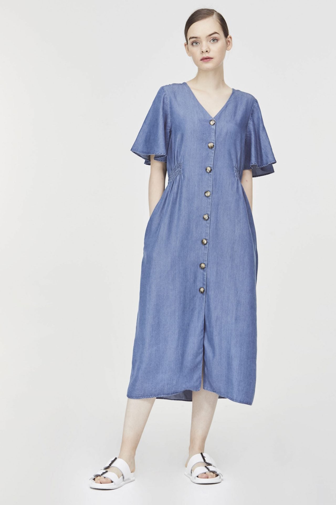 Denim Flounced Sleeved Dress