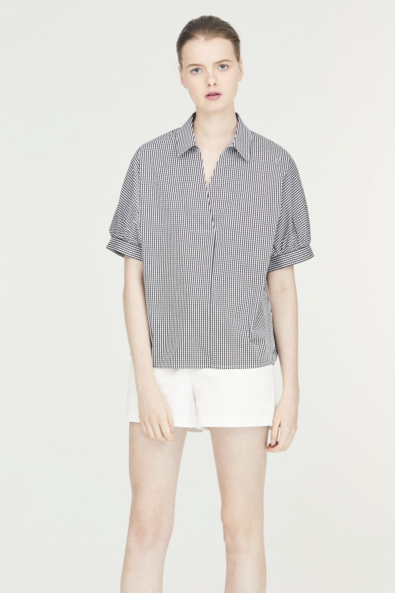 Checkered V-Collared Blouse