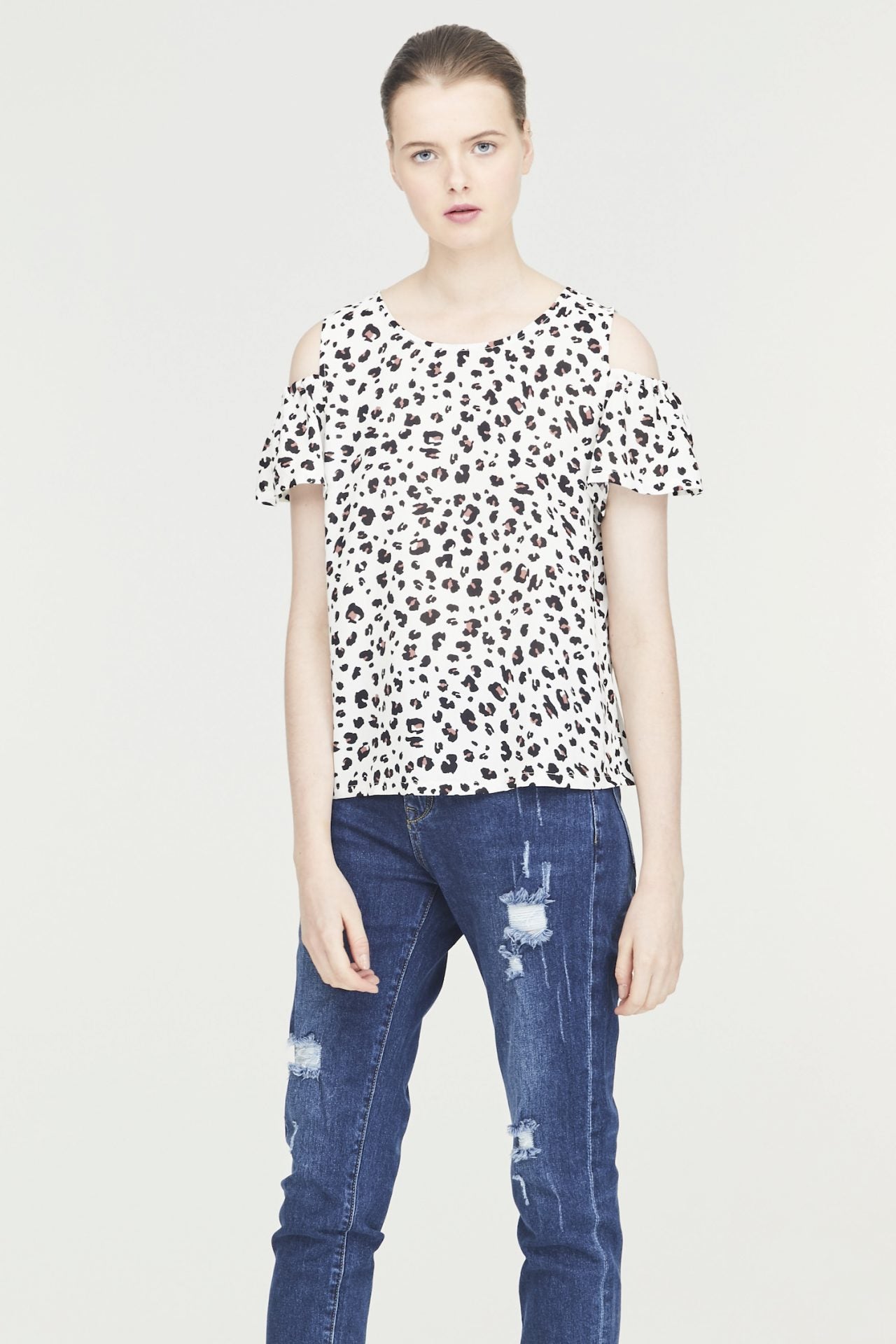 Patterned Cold-Shoulder Top