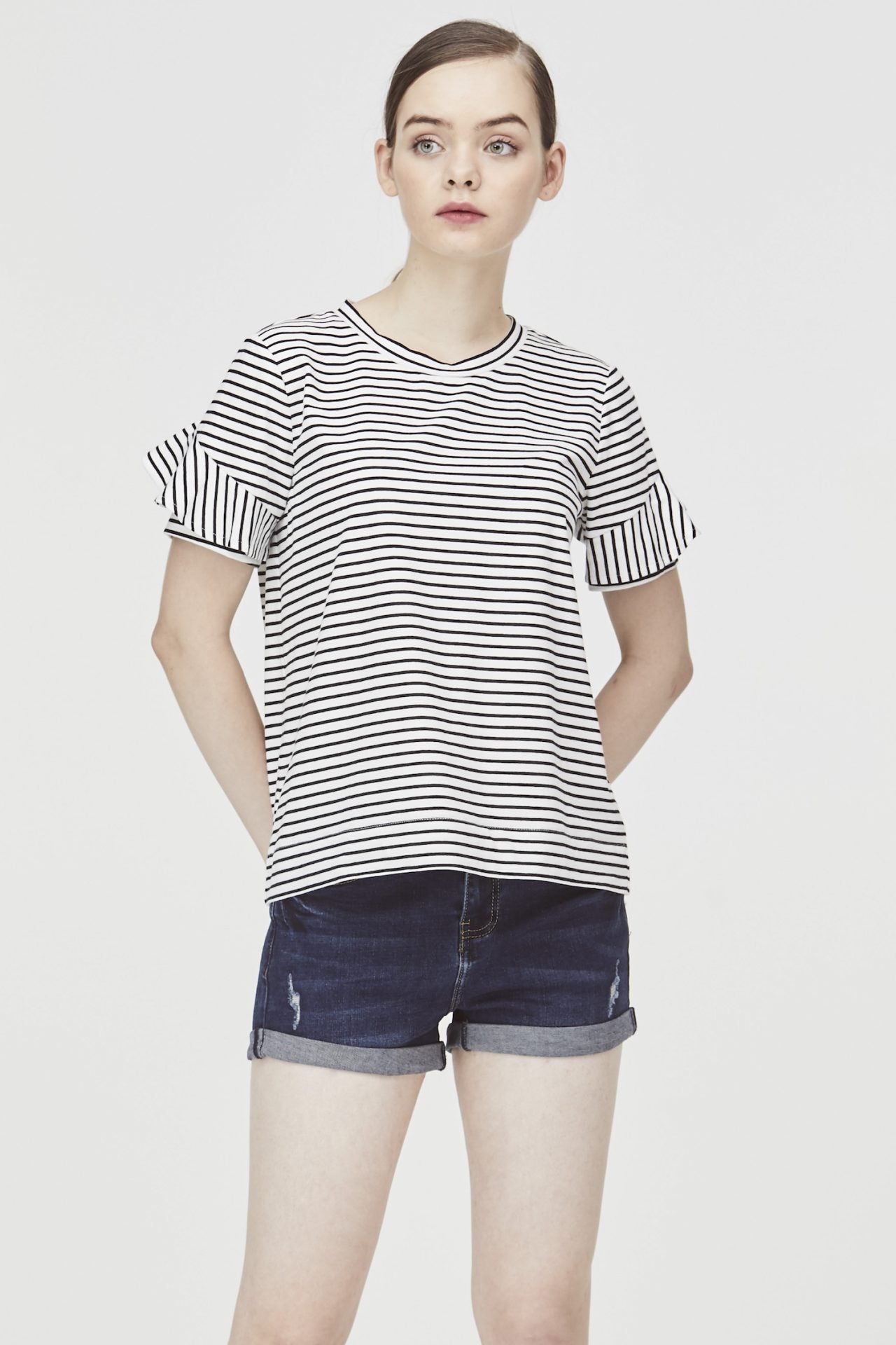 Striped Ruffle Sleeve Tee