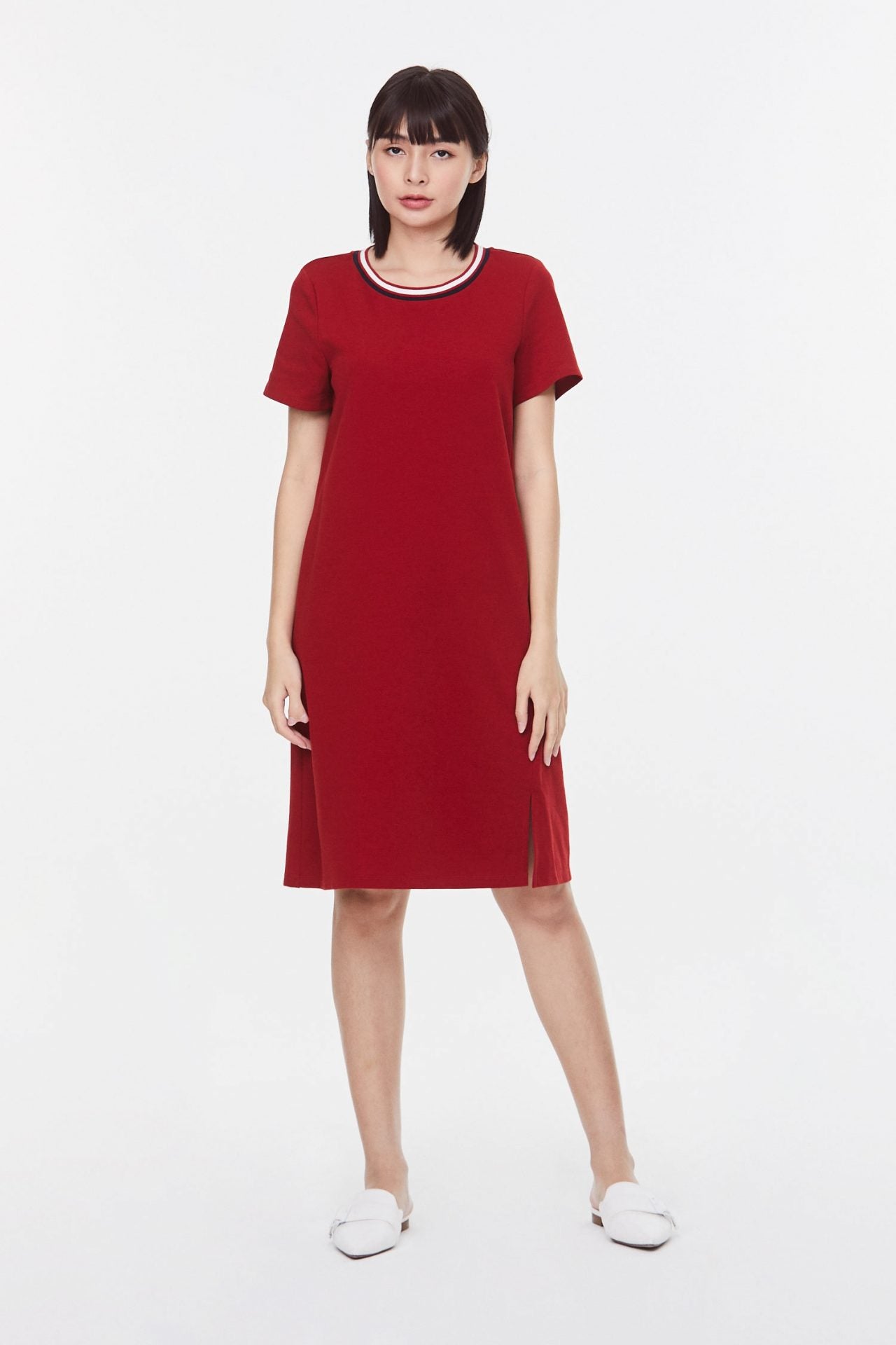 Ribbing Neck Shift Dress