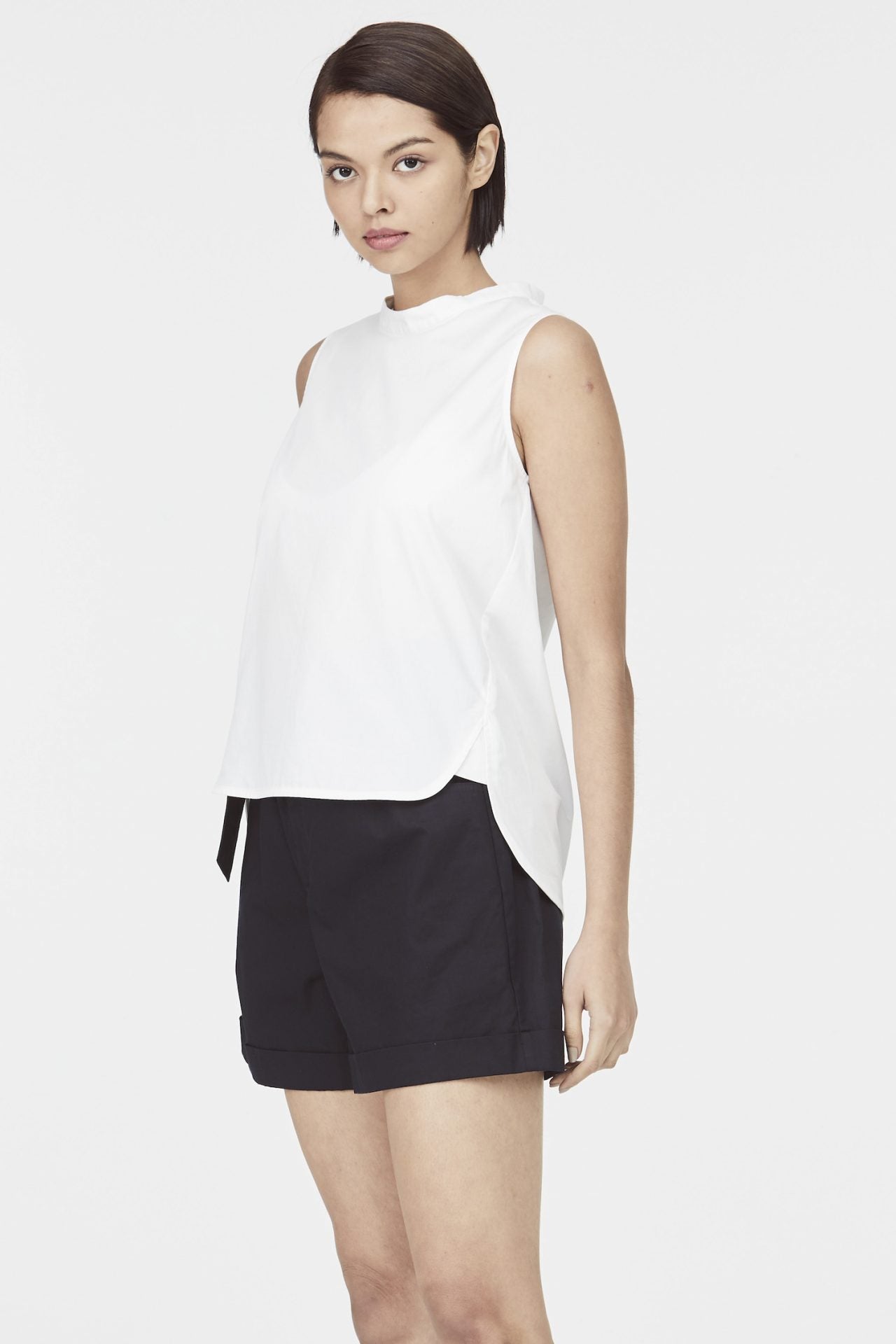 Cotton Mock Neck Blouse
