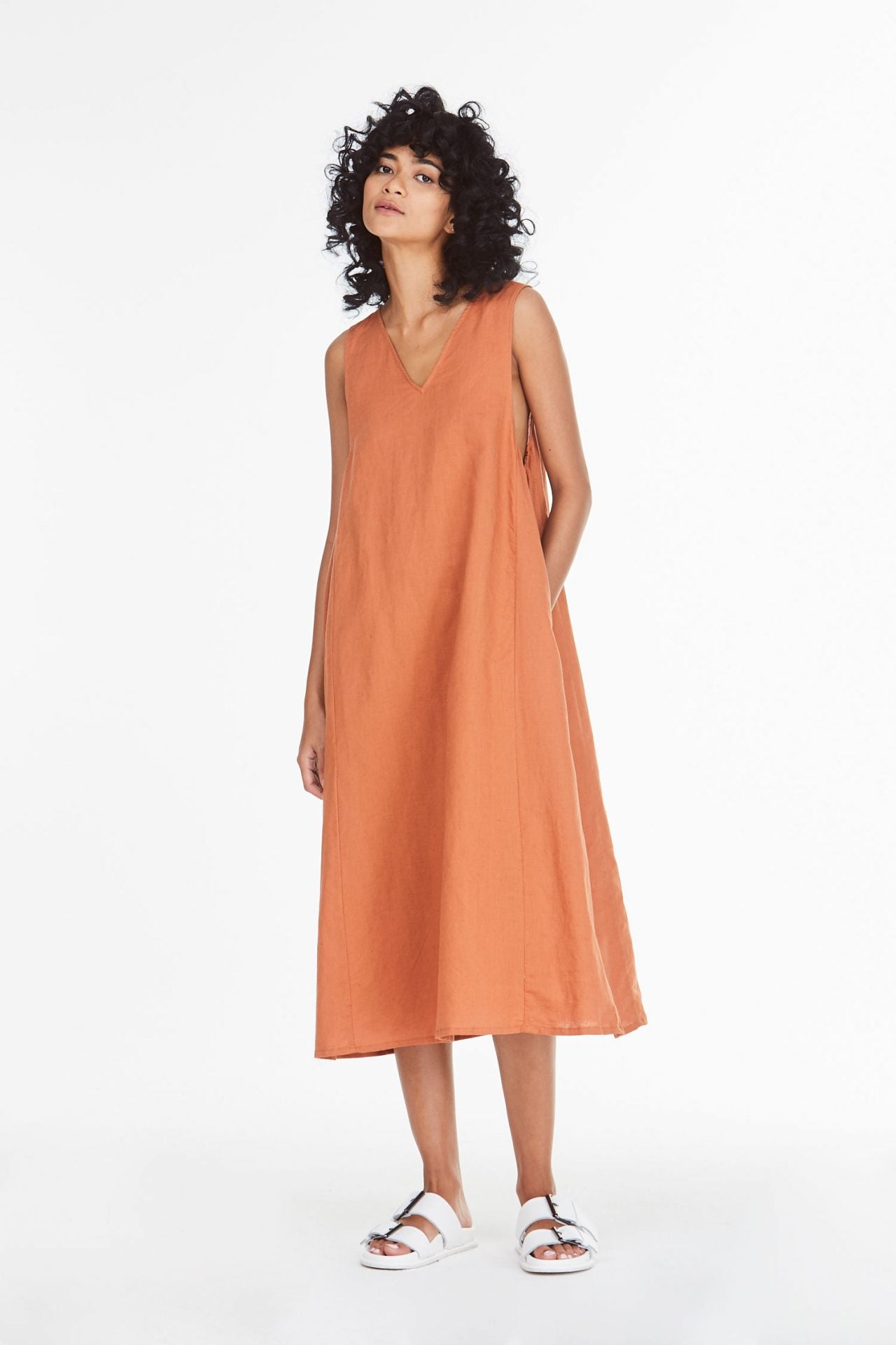 Linen Gathered Side Dress