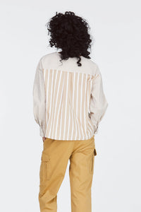 Striped Shawl Collar Blouse