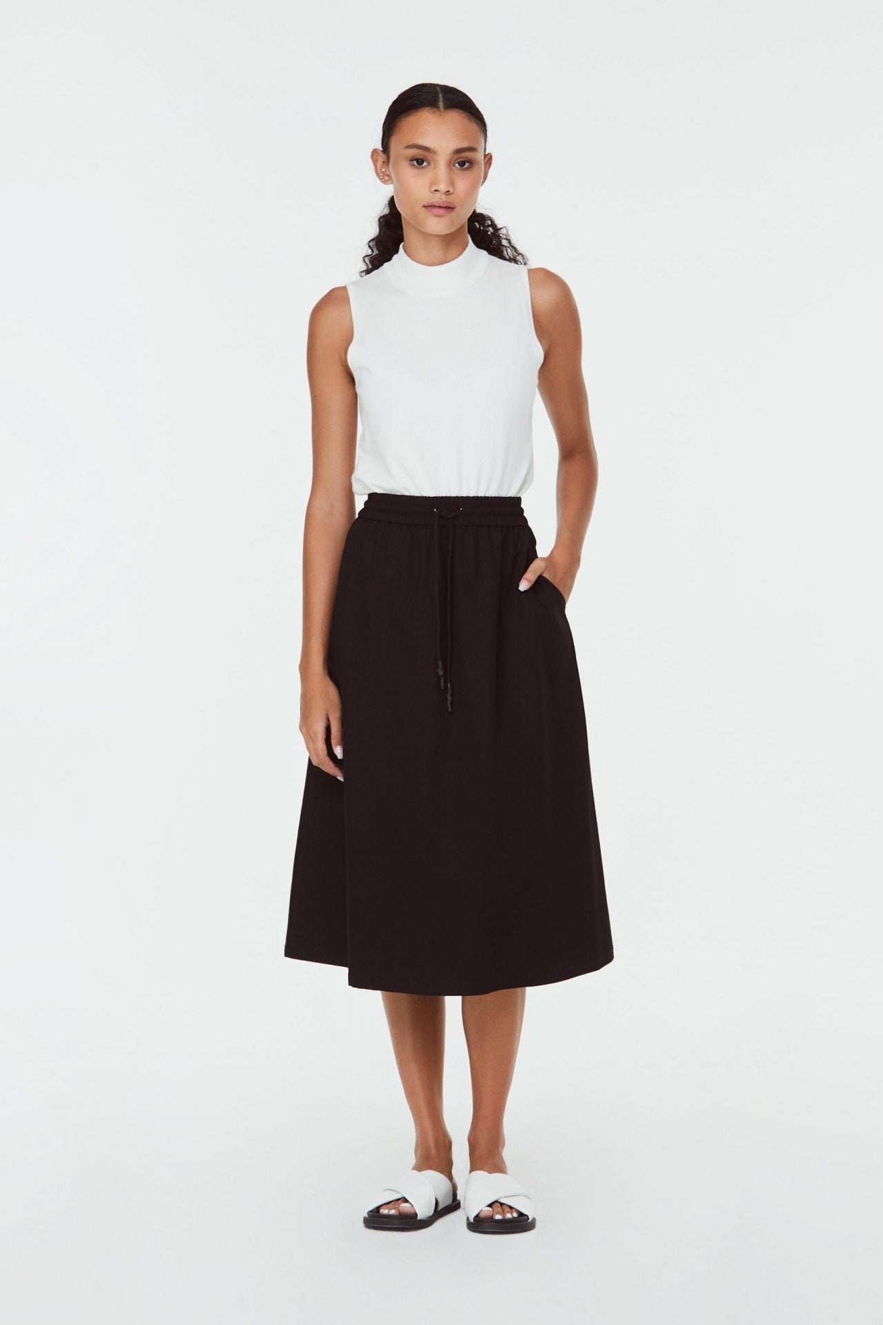 Elasticated pleated midi top skirt