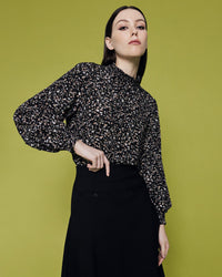 Printed Mock Neck Long Sleeve Top