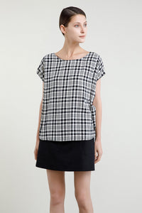 Back Button Placket Checker Blouse