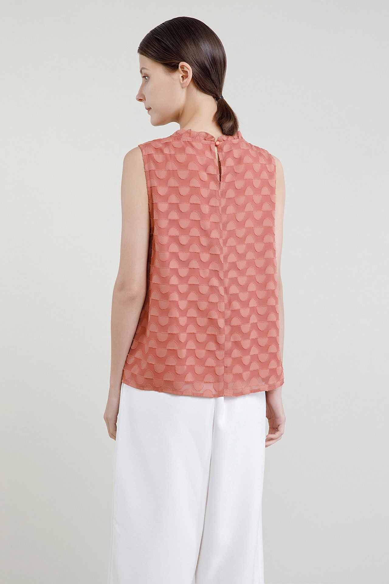 Dotted Mesh Frill Tank Top