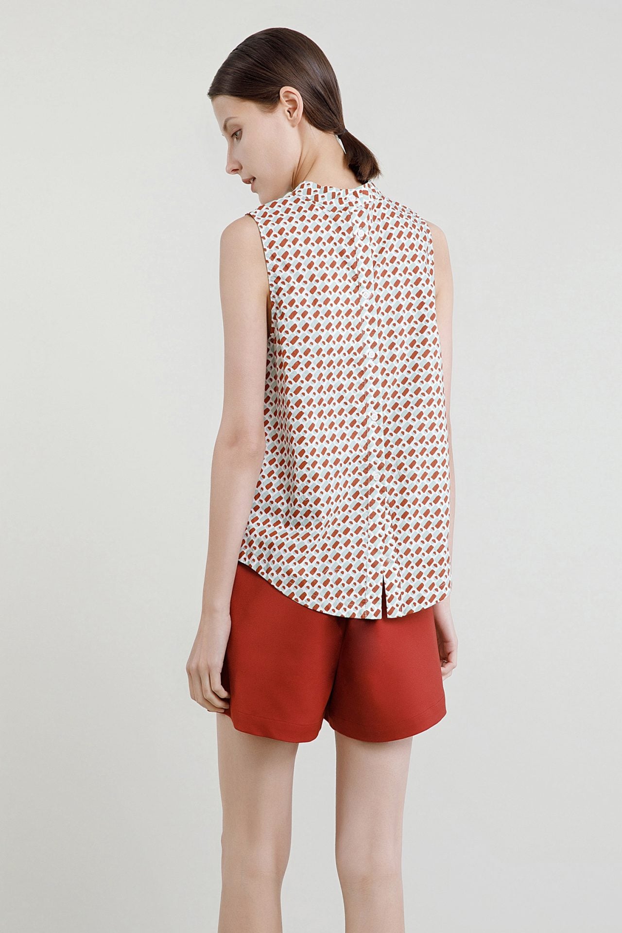 Printed Button Placketed Back Top