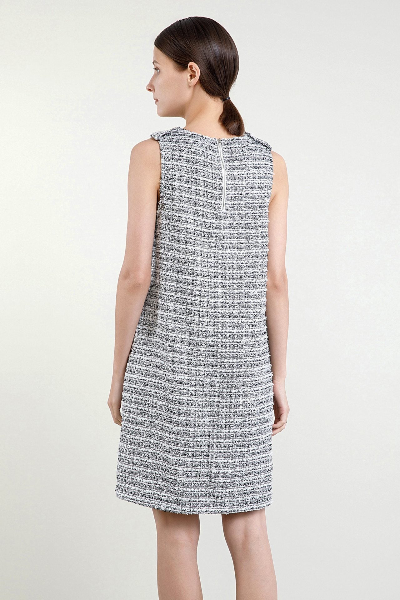 Black V-Neck Tweed Dress