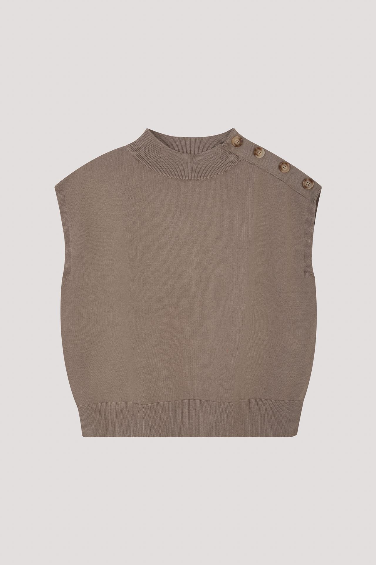 Contrast Ribbed Knit Top - Beige - Pomelo Fashion