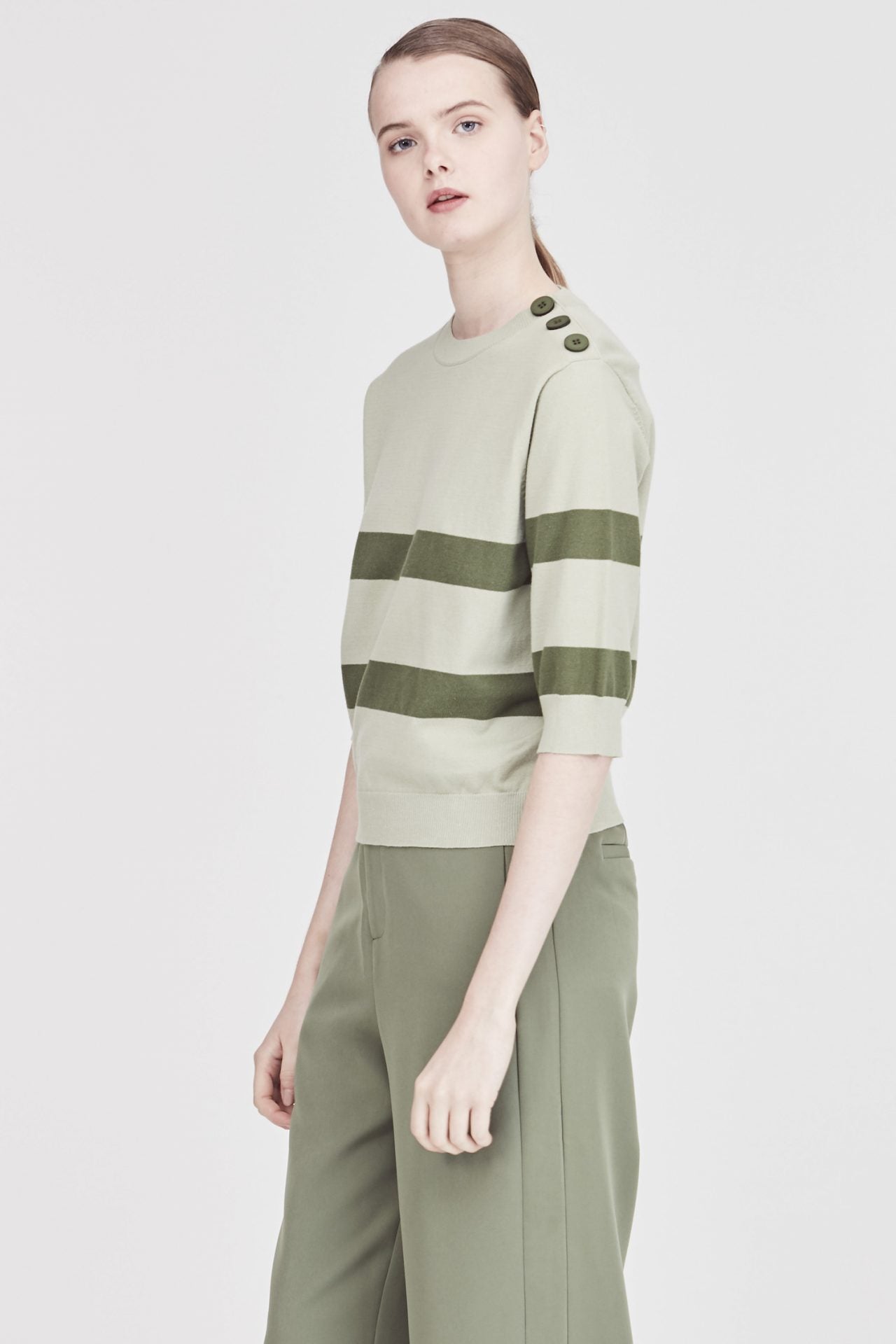 Buttoned Shoulder Buttoned Shoulder Striped Sweater – iORA