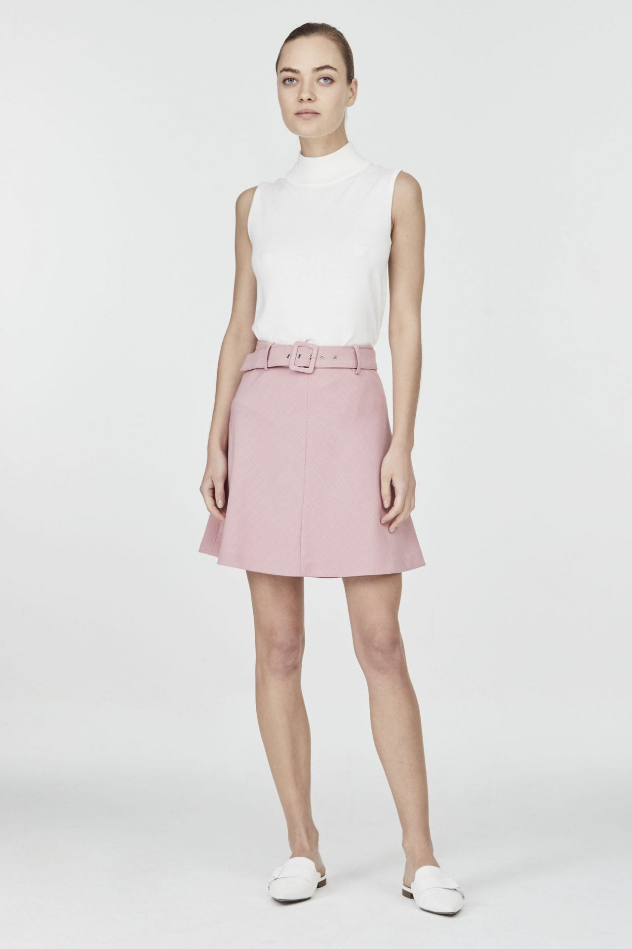 Self-Fabric and Buckled Belt Skirt