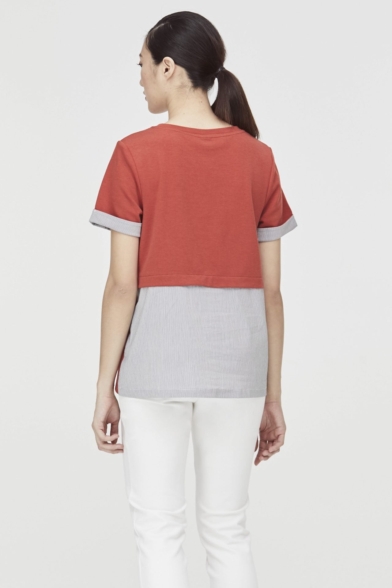 Contrast Folded-Up Cuff Tee