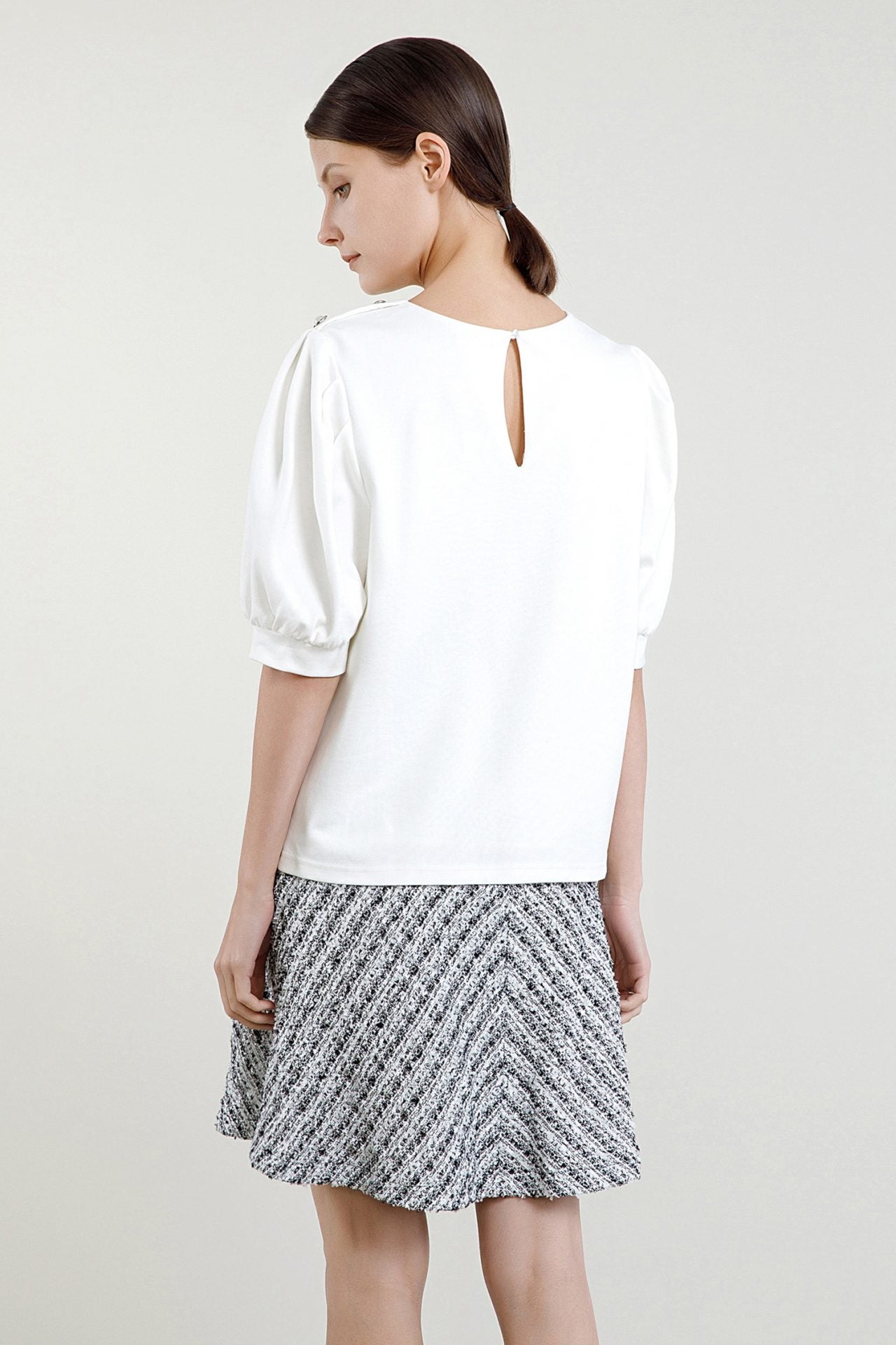 Tweed Shank Buttoned Blouse