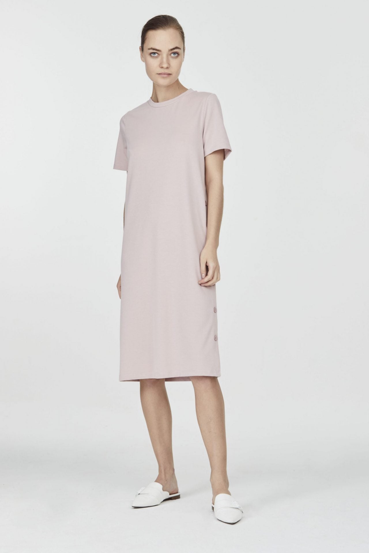 Buttons Slit Jersey Dress