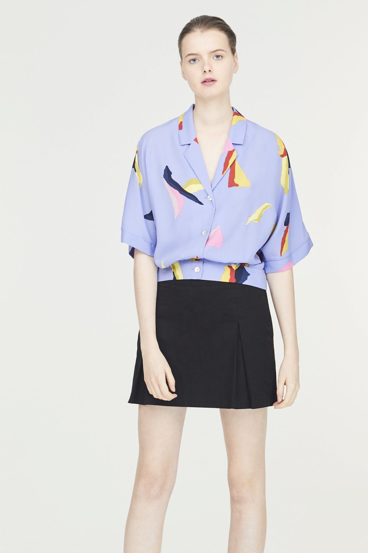 Patterned Notched Collar Blouse