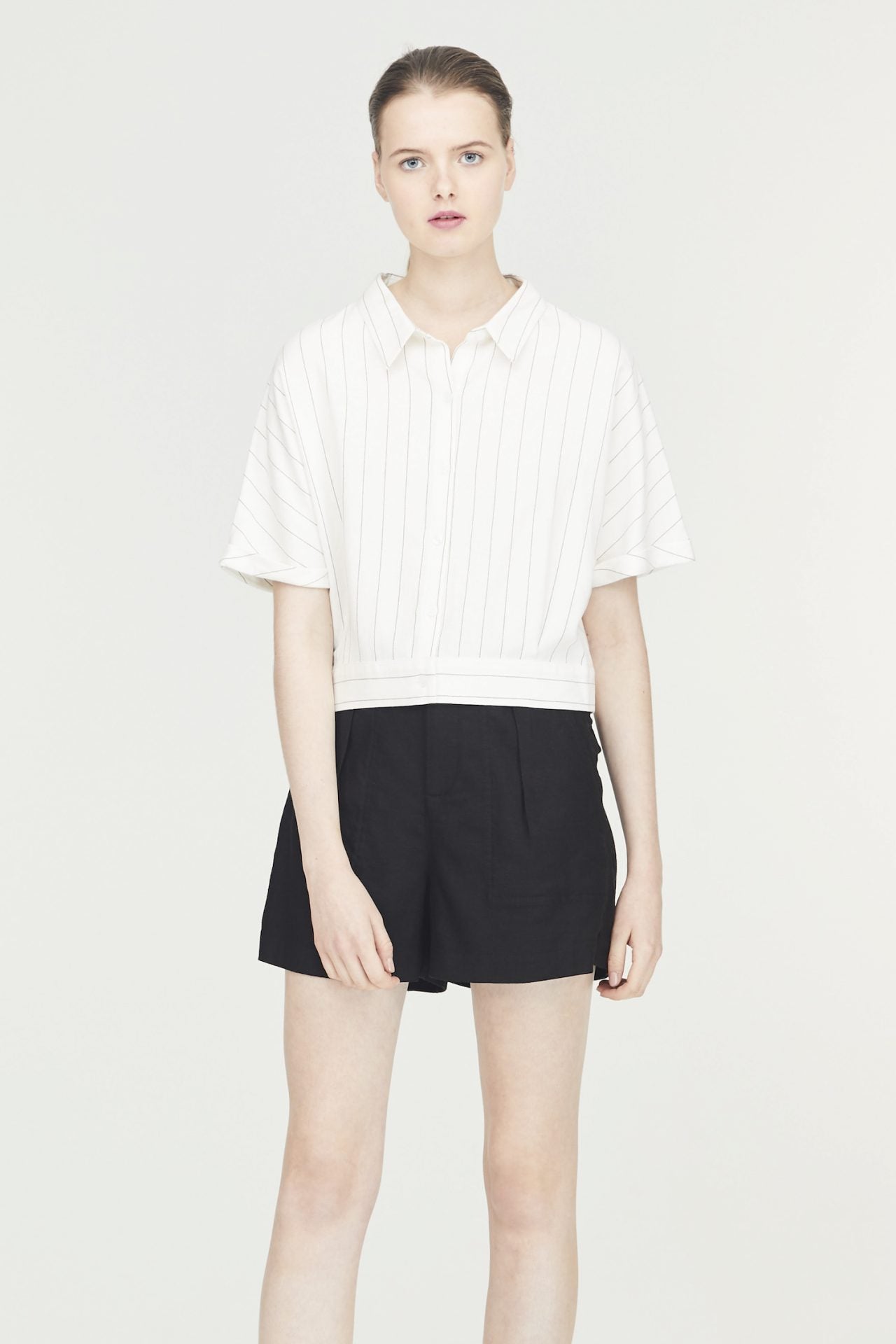 Linen Striped Front Knot Blouse