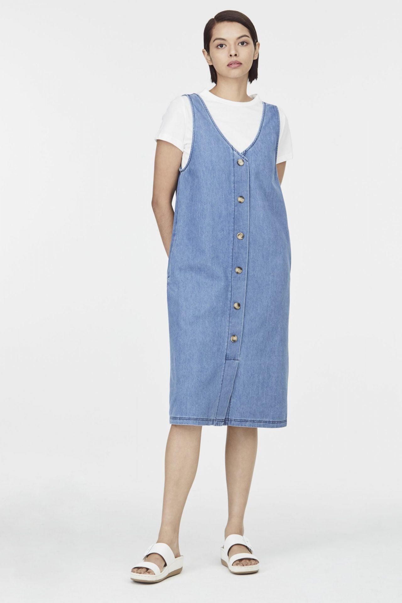 Button Front Pinafore Dress