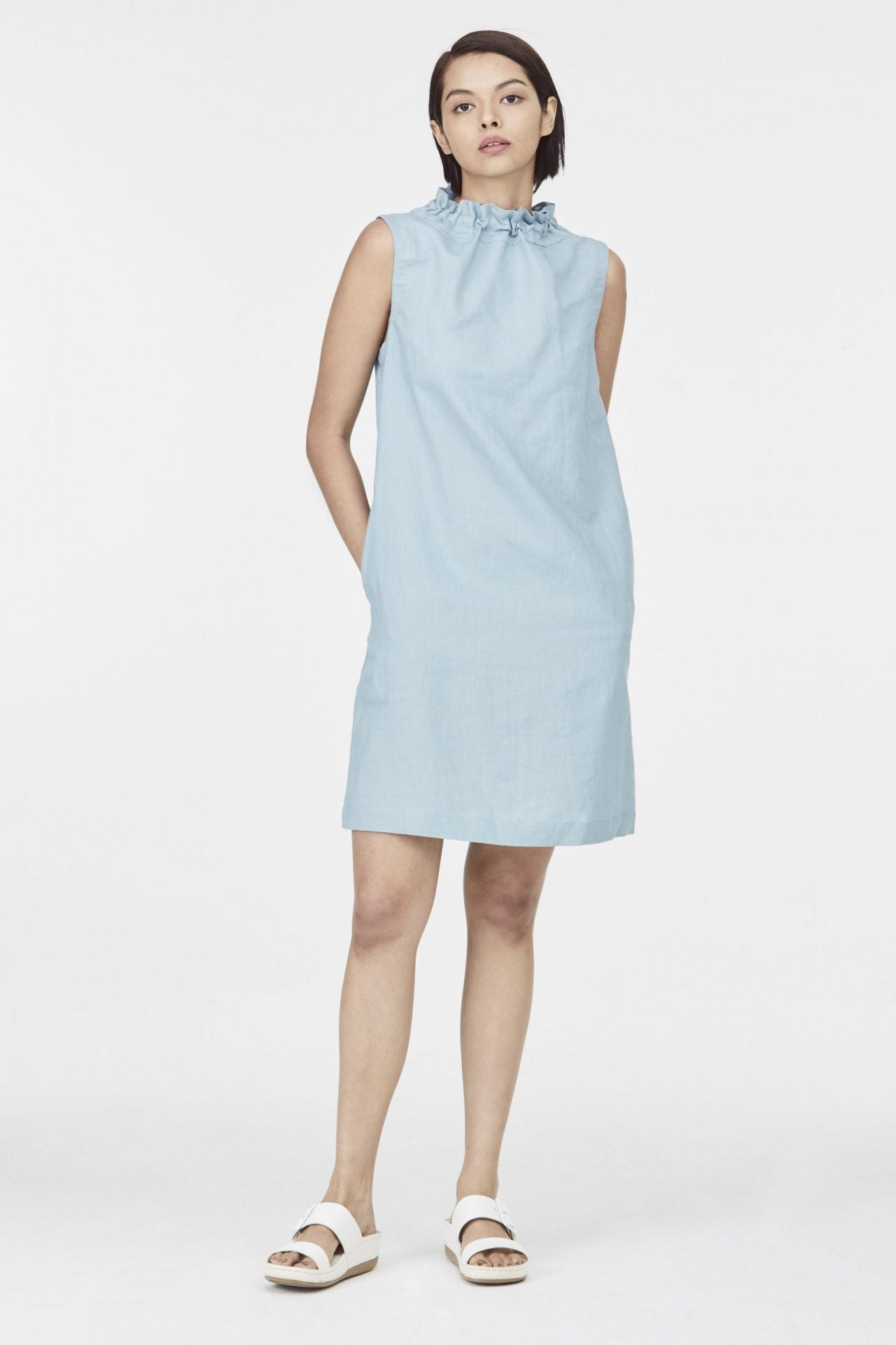 Linen Drawstring Collar Dress