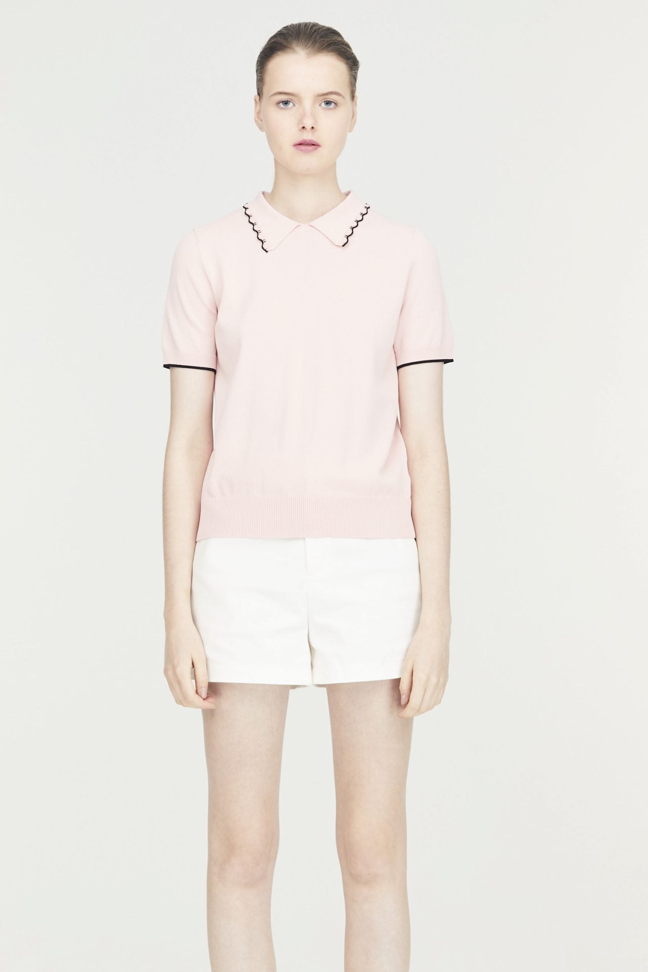 Scallop Collar Polo Knit Top