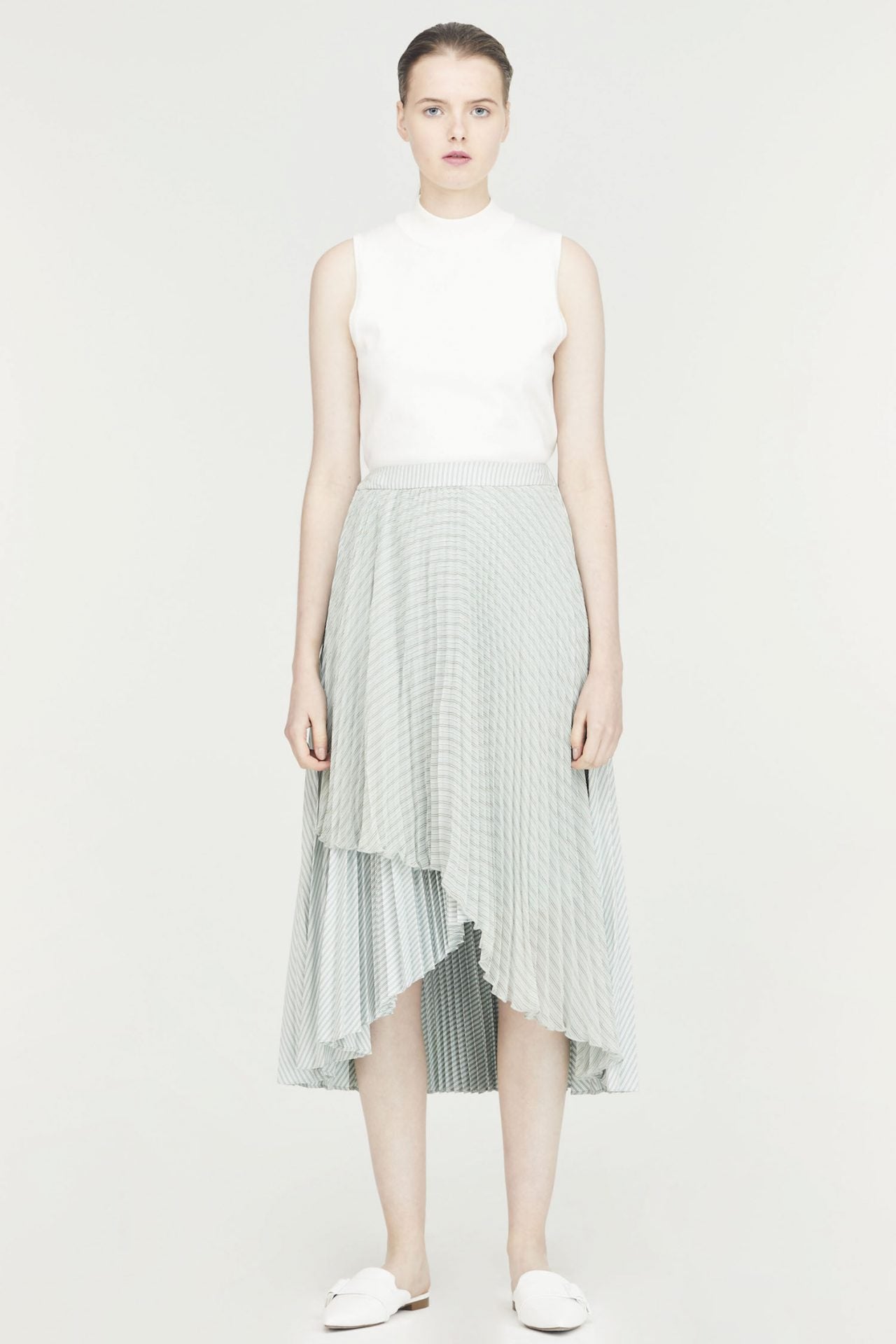 Striped Asymmetric Hem Skirt