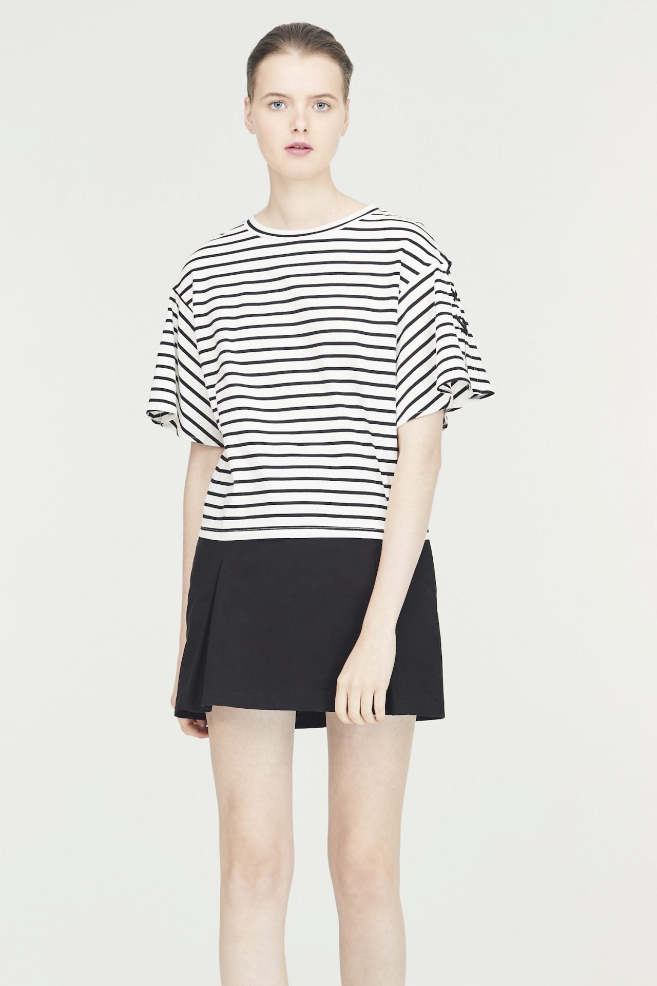 Striped Lace Up Sleeves Tee