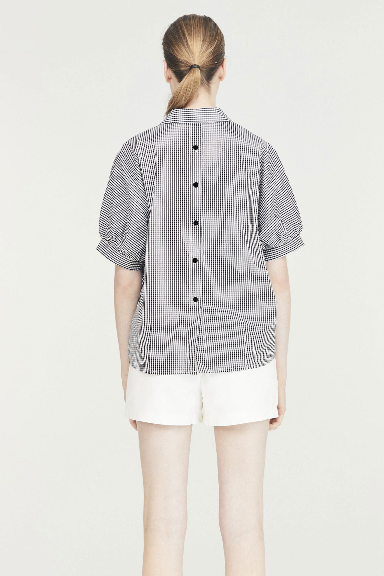 Checkered V-Collared Blouse