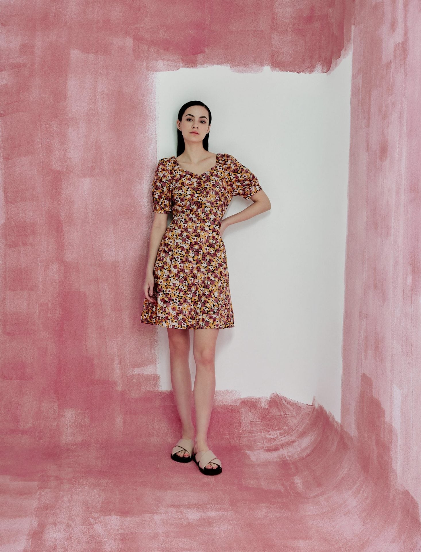 Printed Puffy Sleeves Dress