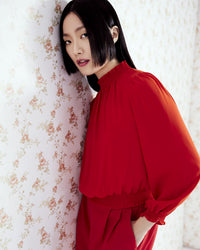 High Smocked Neck Blouse