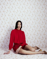 High Smocked Neck Blouse