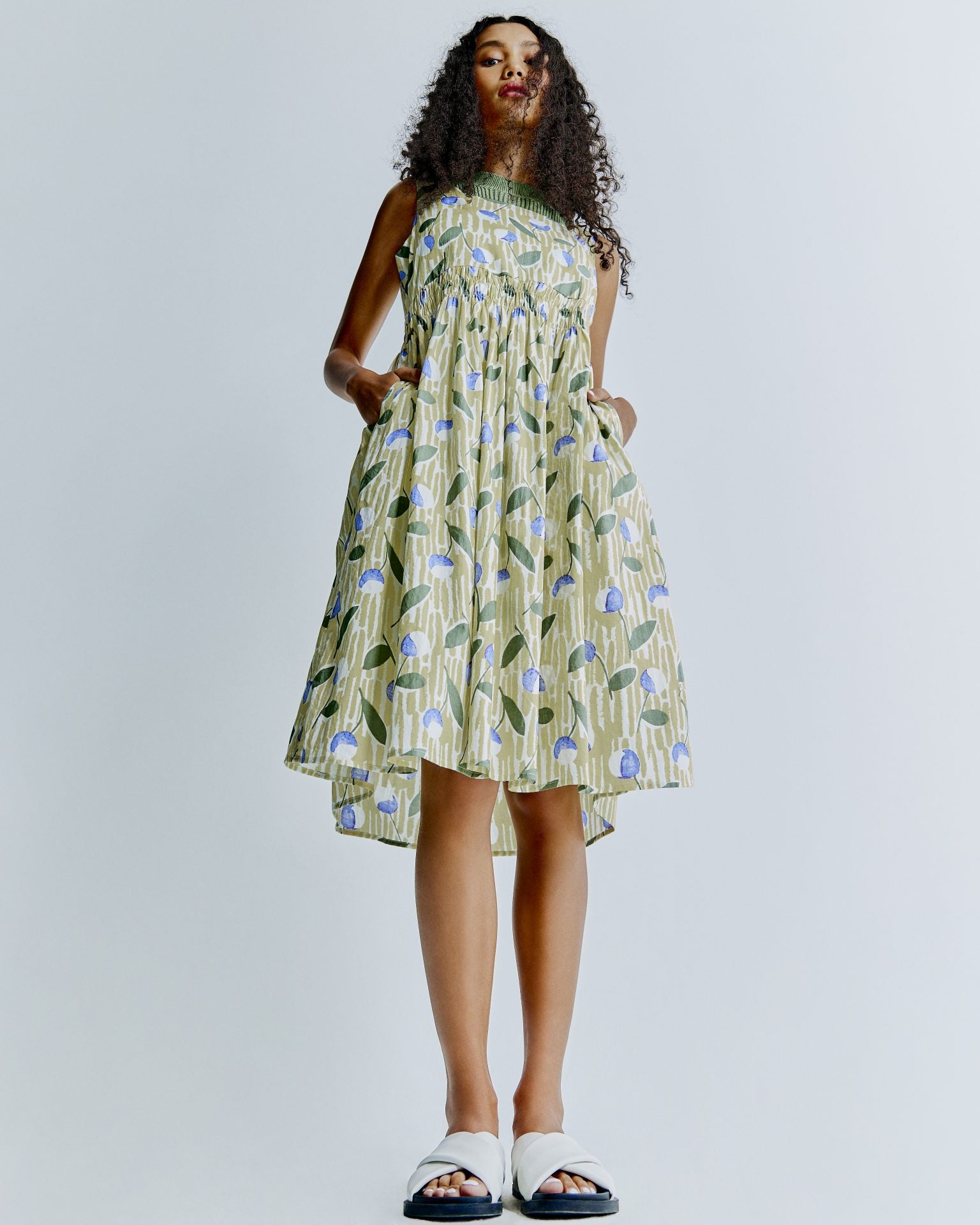 Printed A-line Smocked Dress