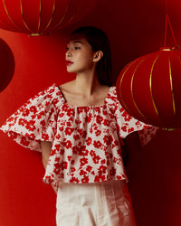 Printed Ruffle Flare Sleeve Blouse