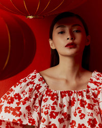 Printed Ruffle Flare Sleeve Blouse