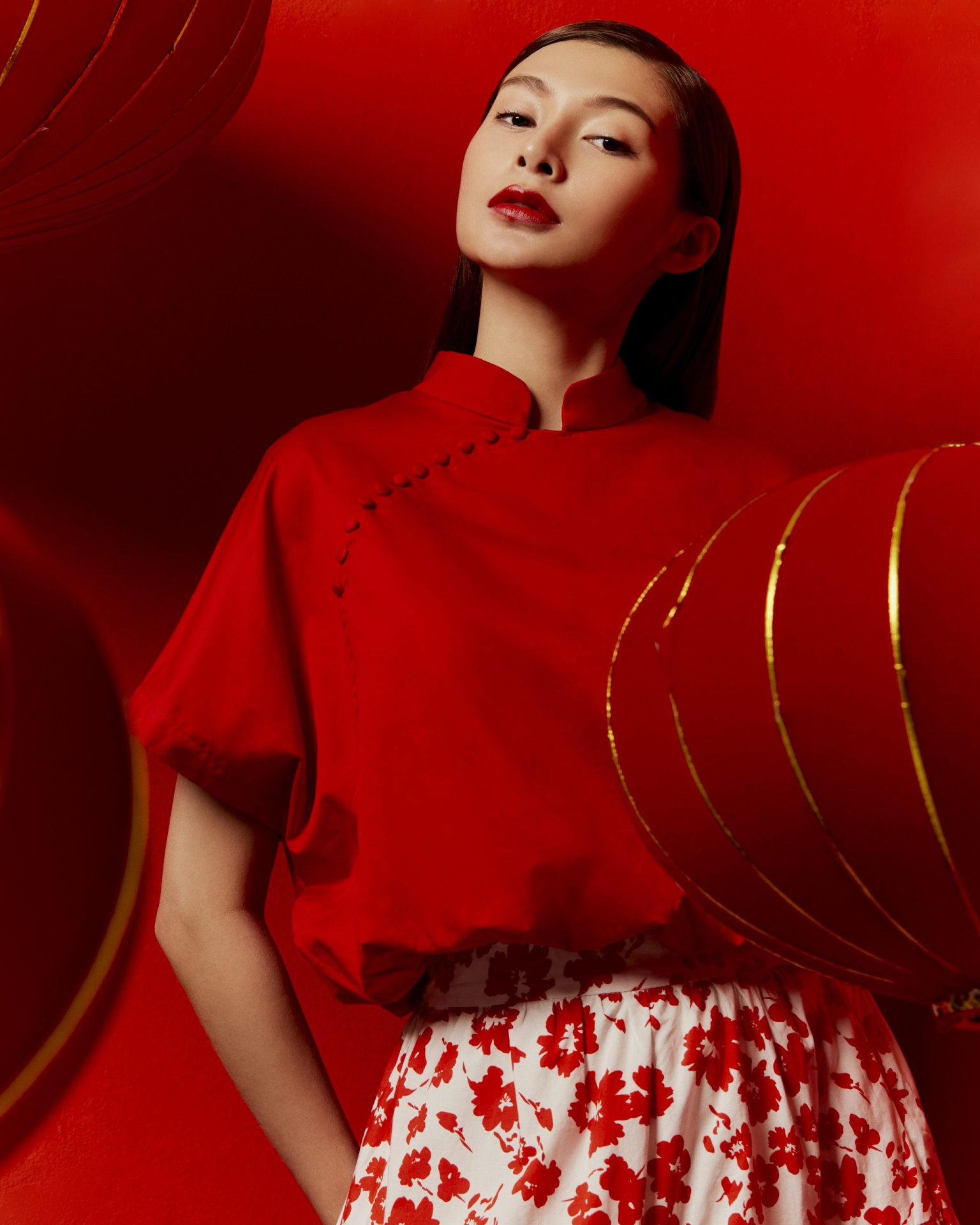 Cropped Puffed Mandarin Collar Top