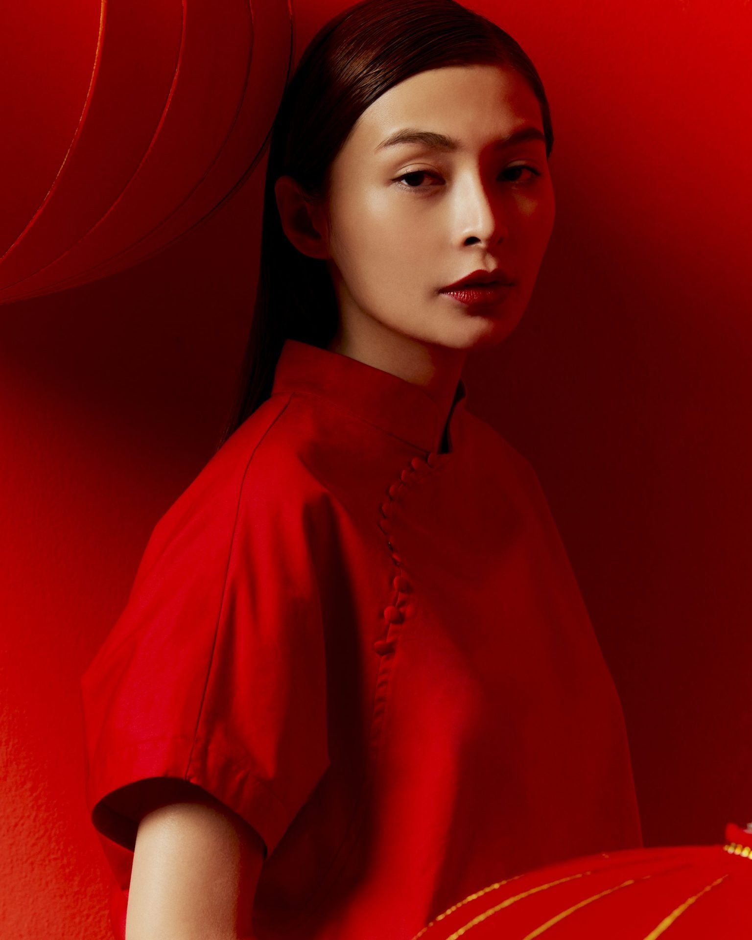 Cropped Puffed Mandarin Collar Top