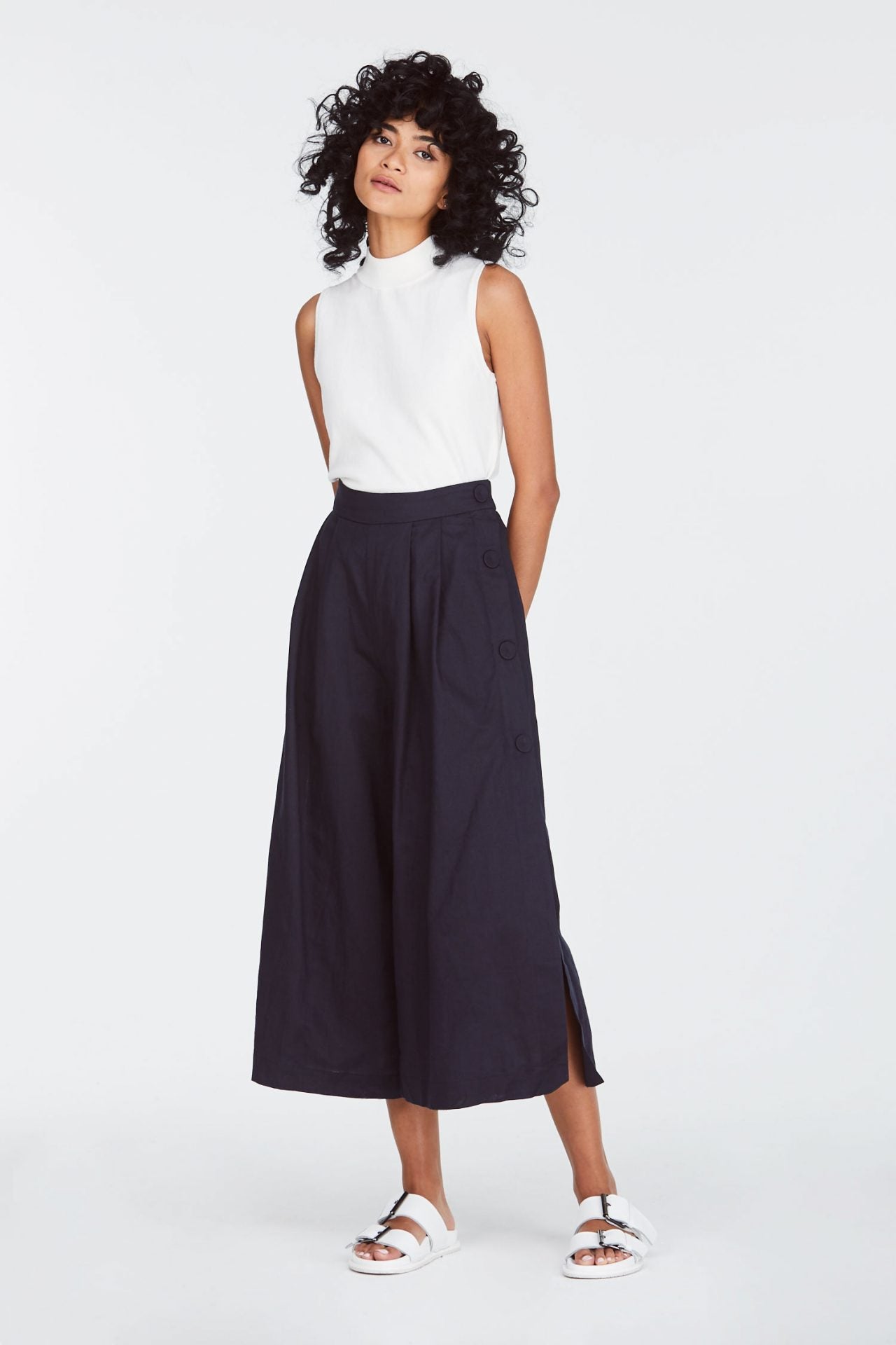 Wide Leg Side Button Pants